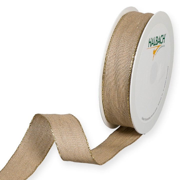 Leineband farbig 25 mm 18 Meter cappuccino/gold 783