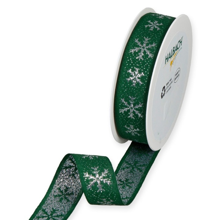 Lurexband Schneesterne 25 mm 15 Meter grün/silber 31