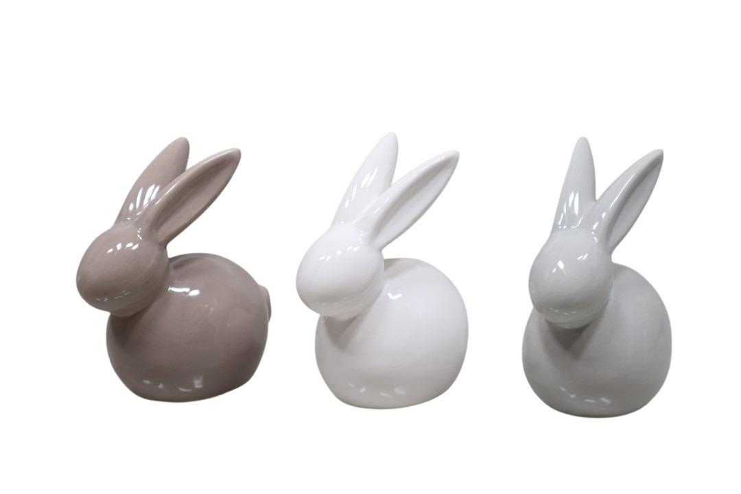 Hase Keramik farbmix grau/weiß/braun 11,5x12cm