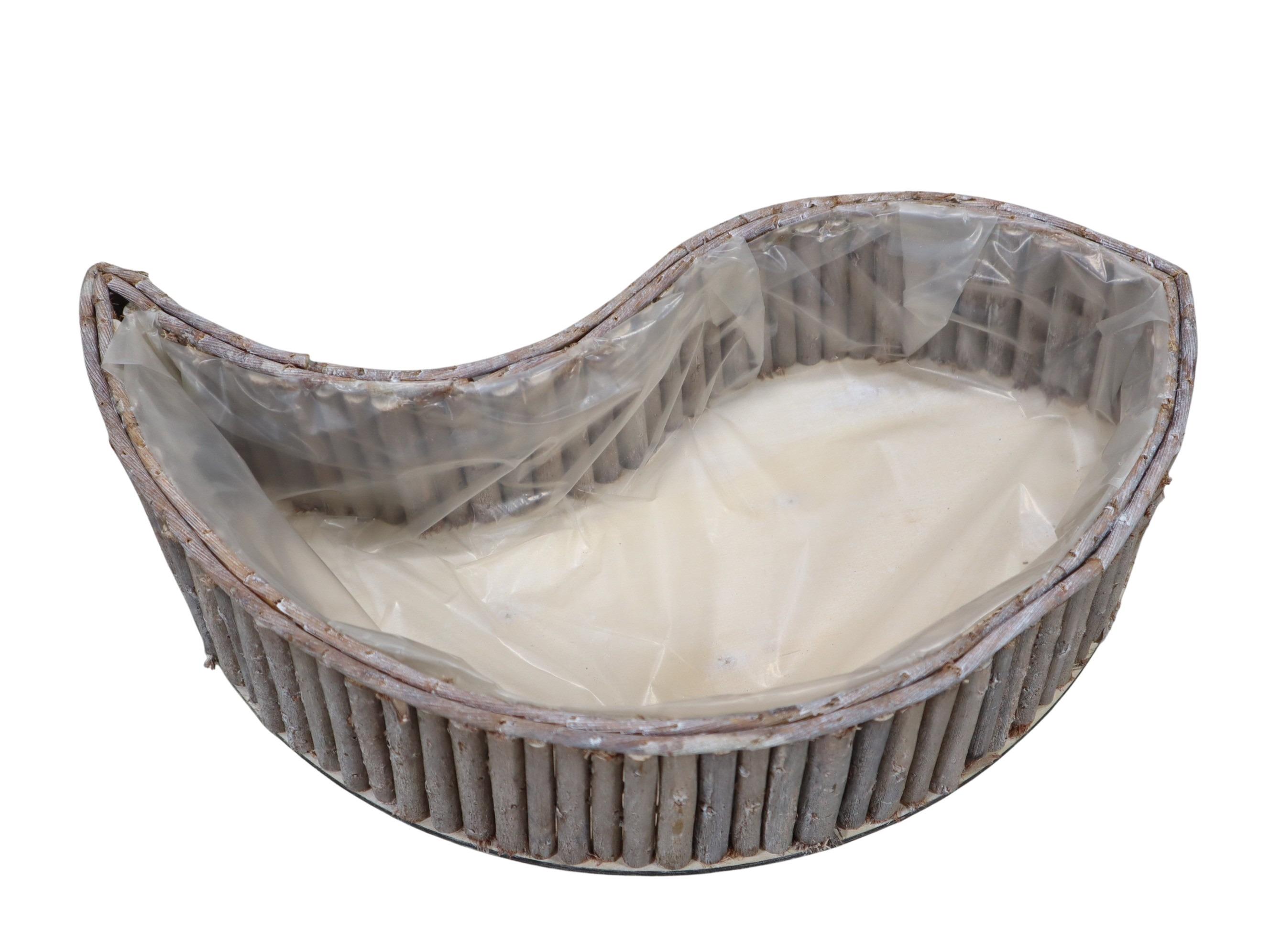 Pflanzkorb Tropfenform Holz white-washed L41cm