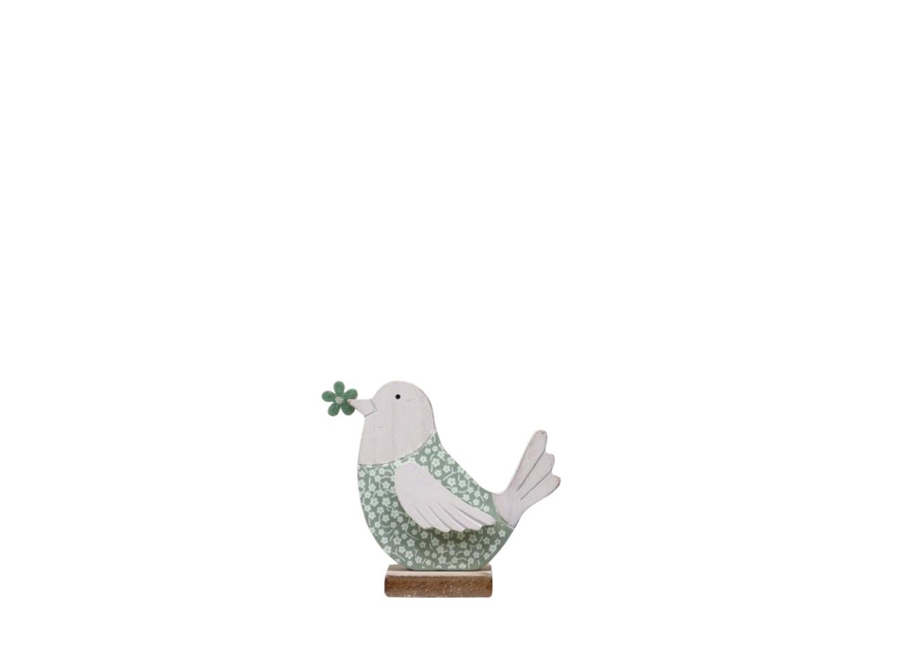 Vogel stehend Holz Blumendekor weiß/mintgrün H10cm