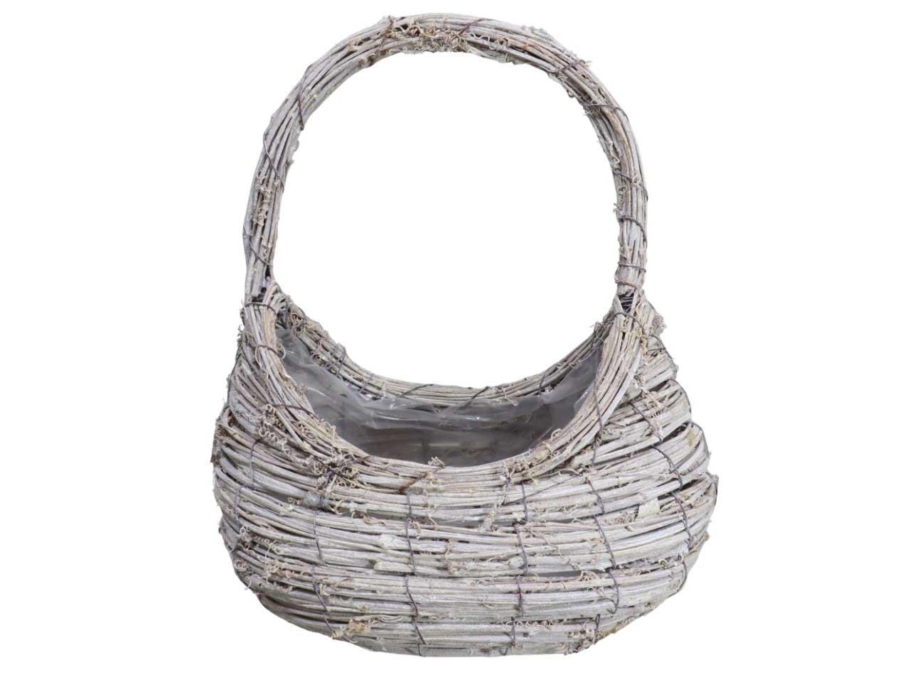 Pflanzkorb m. Henkel Rattan 21x13x35cm white-washed