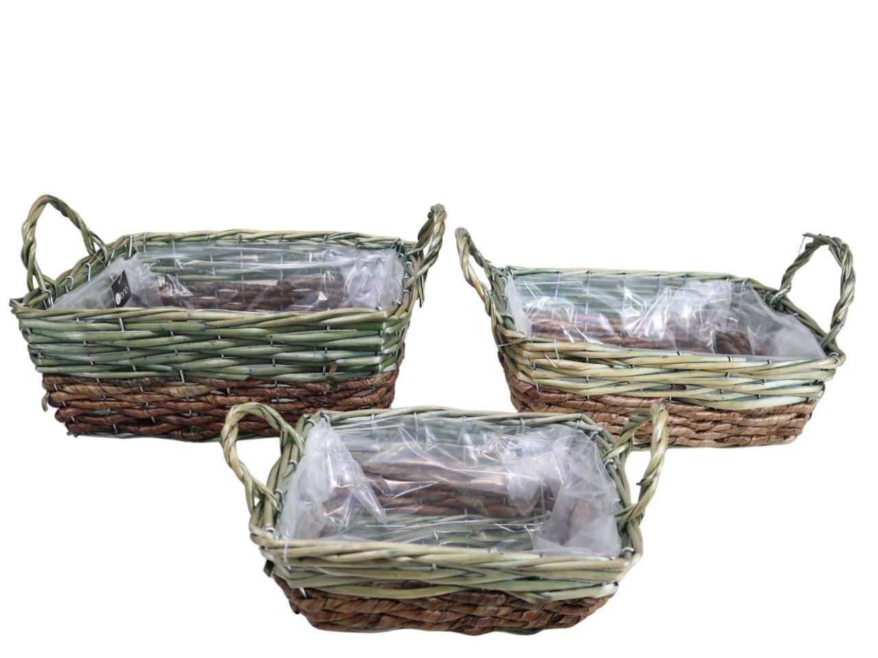 Pflanzkorb rechteck Set/3 Weide-Bananenblatt L32/27/22cm