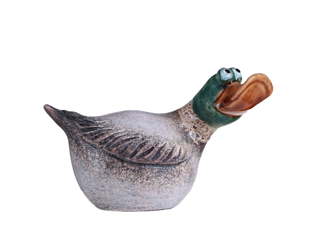 Ente sitzend Keramik grün/weiß L15xH9,2cm