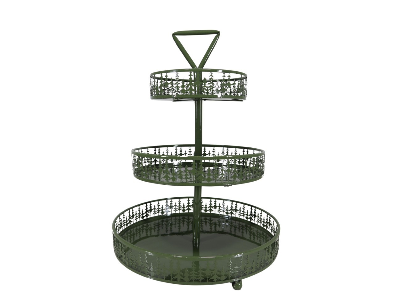 Etagere m. Tannenbaumkranz Metall moosgrün D36xH48,5cm
