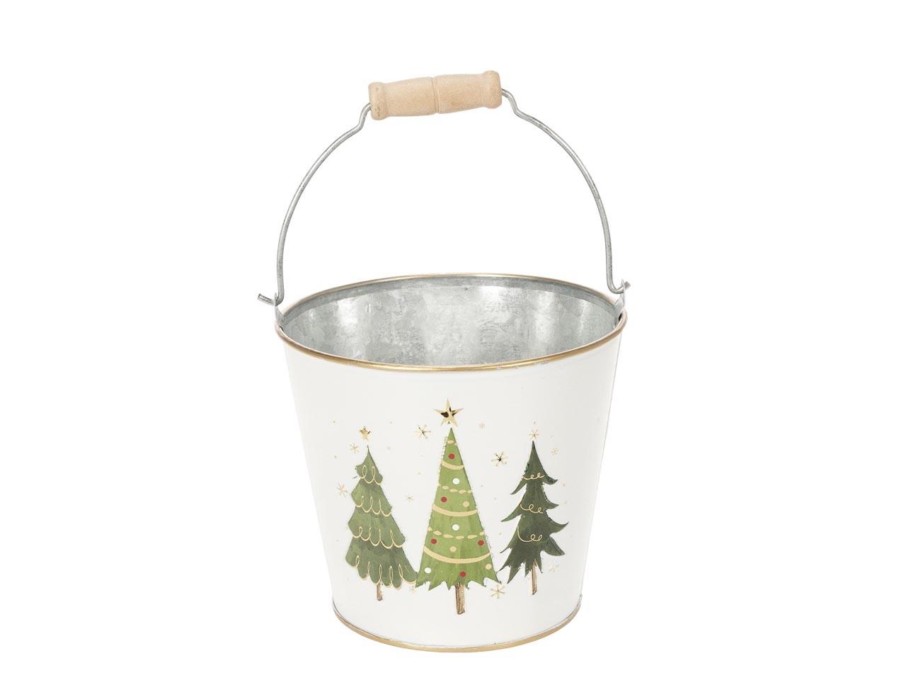 Eimer Tannendekor Metall creme-grün D13,5cm