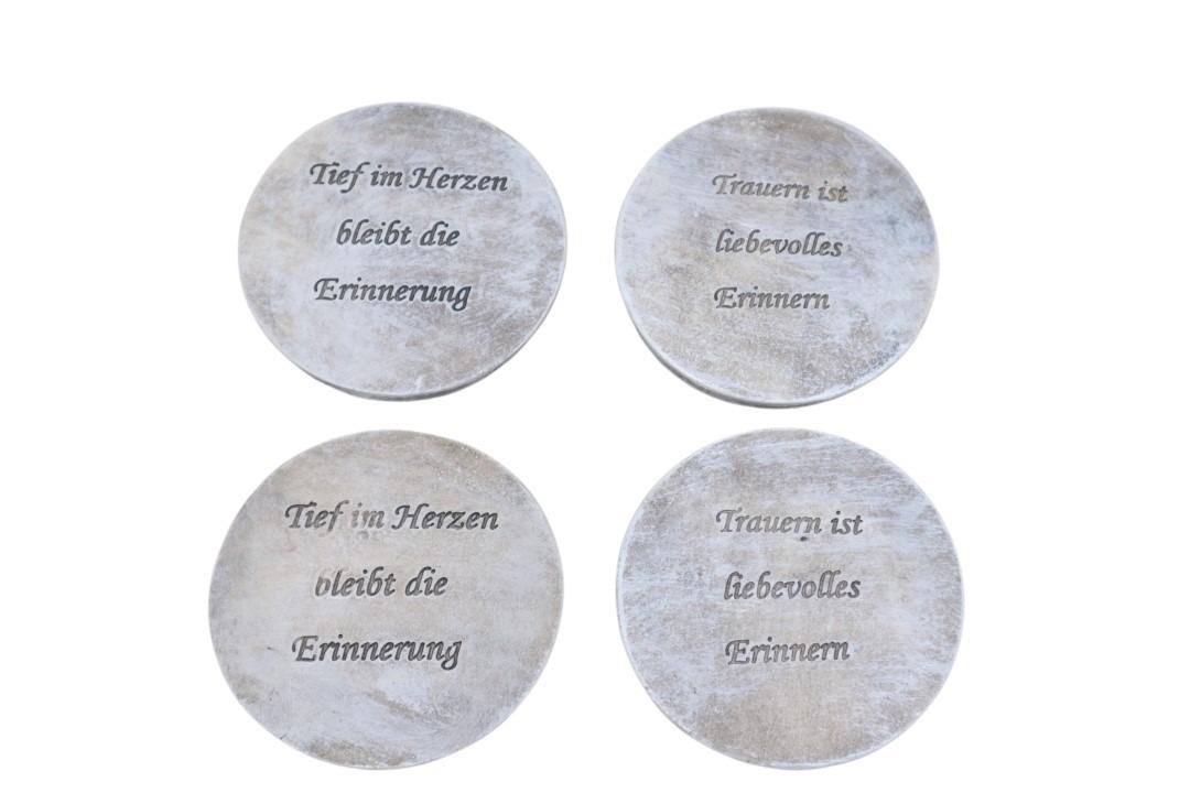 Gedenkscheibe m. Schrift grau Polyresin D10cm