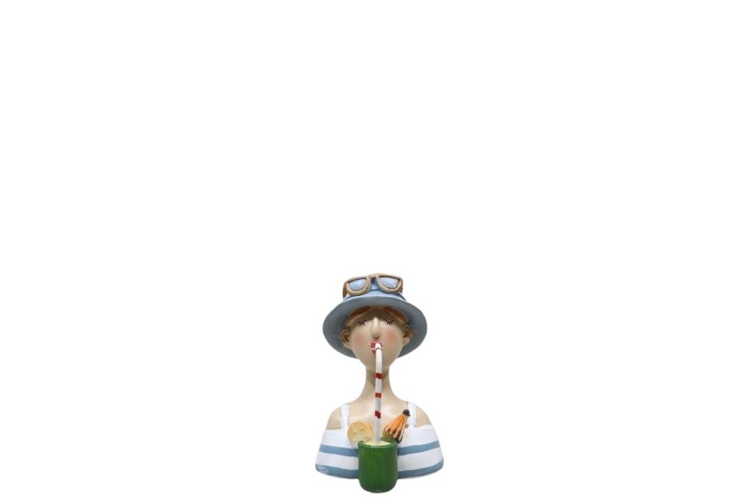 Cocktaildame Polyresin blau/weiß H10,5cm