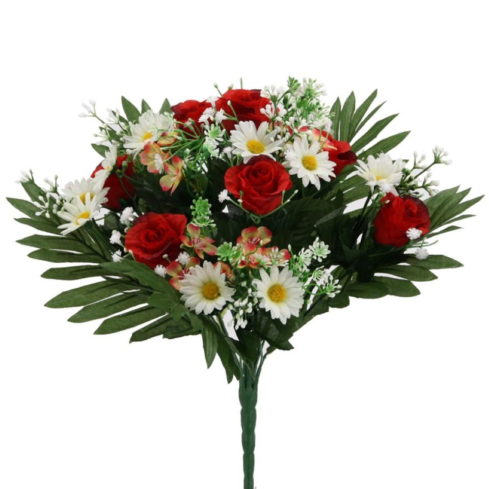 Strauss Rose-Margerite 38 cm rot-weiss x19