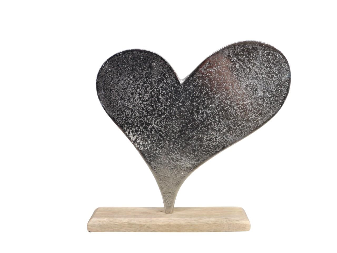 Herz Aluminium stehend silber auf Holzplatte D25cm