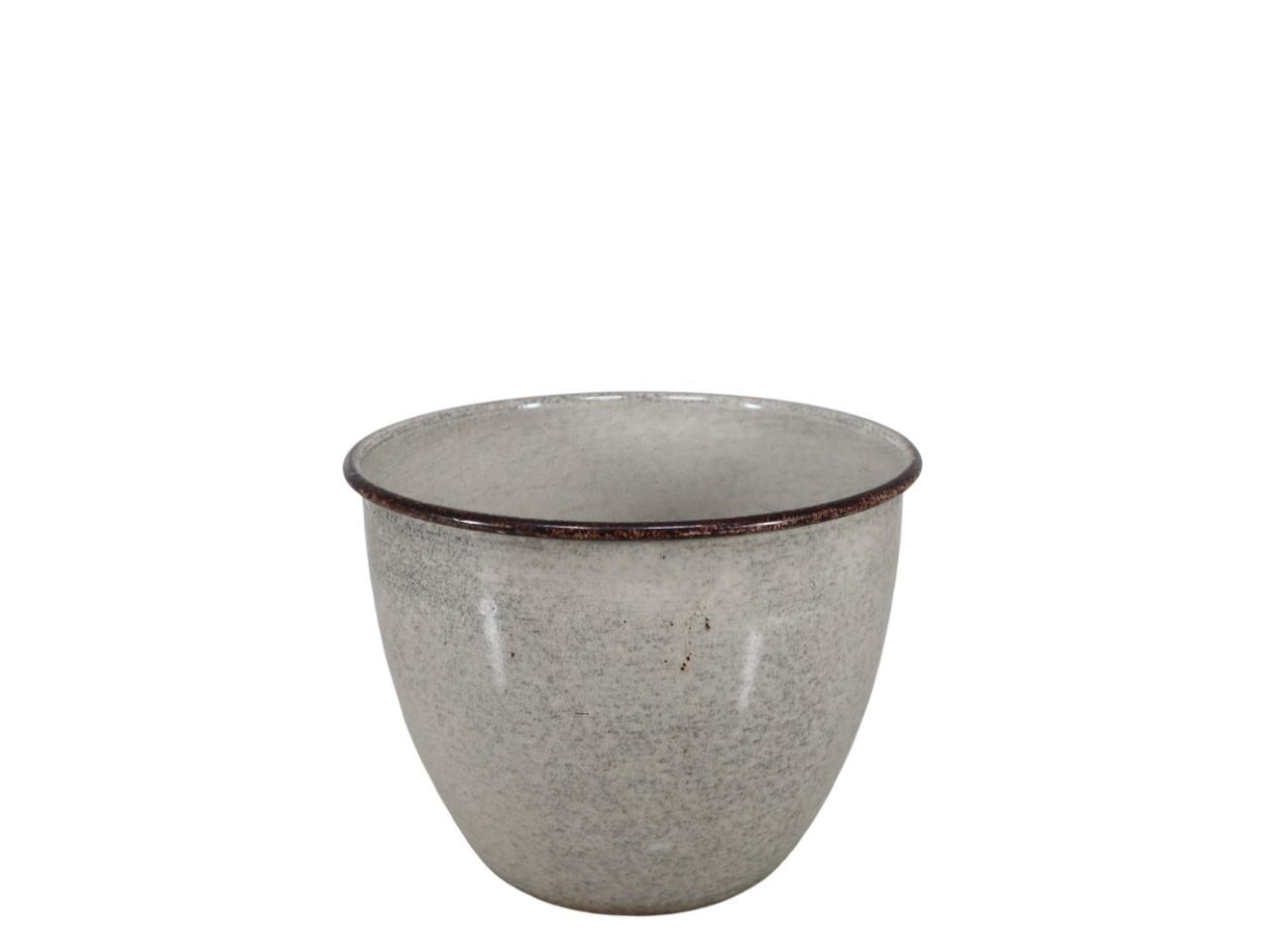 Pflanztopf Emaille Metall hellgrau D21 H 17 cm