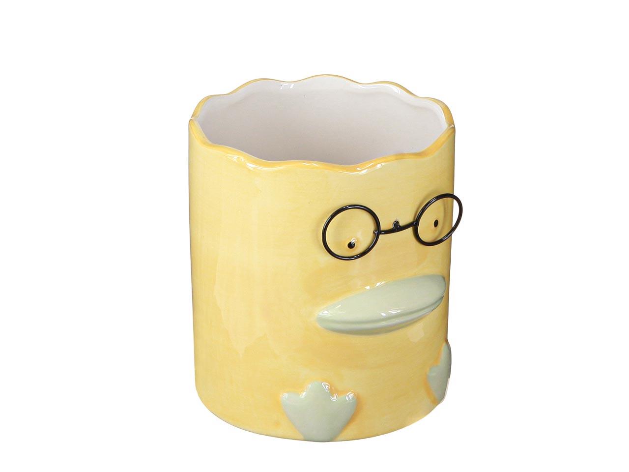 Übertopf Ente m. Brille Porzellan gelb D11xH13cm