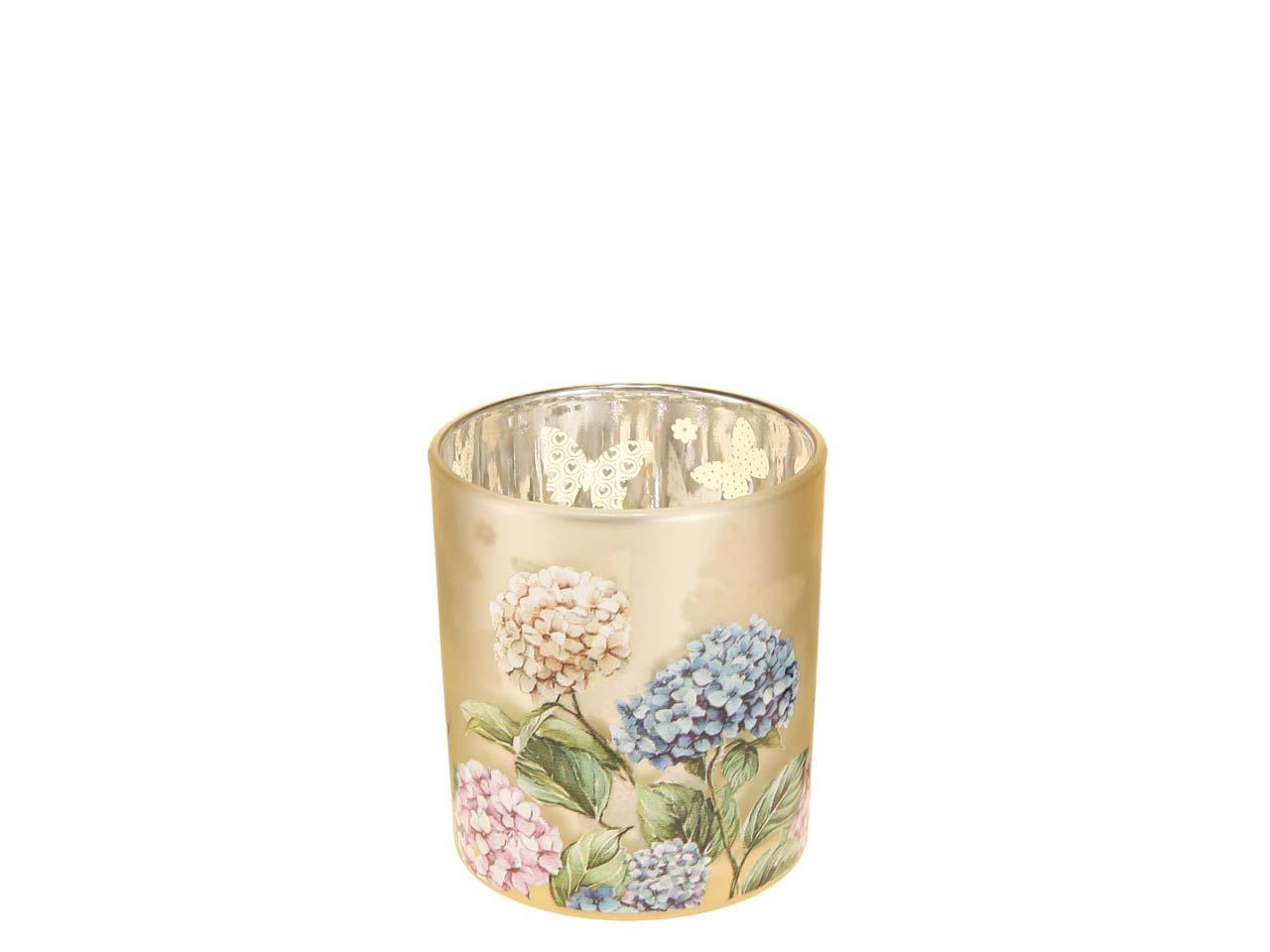 Windlicht m. Motiv Hortensie Glas D7,3cm H8cm