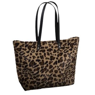 Kunstfell-Tasche LEO ca. 50x35 cm natur/braun