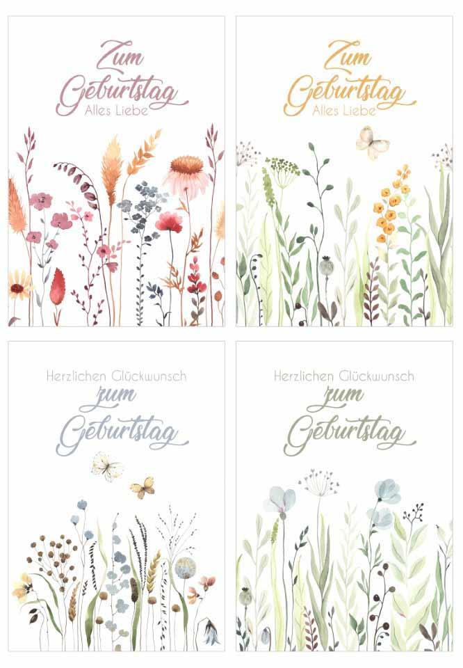 Umschlagkarten 11,5x17 cm Zum Geburtstag 4x10 Stück