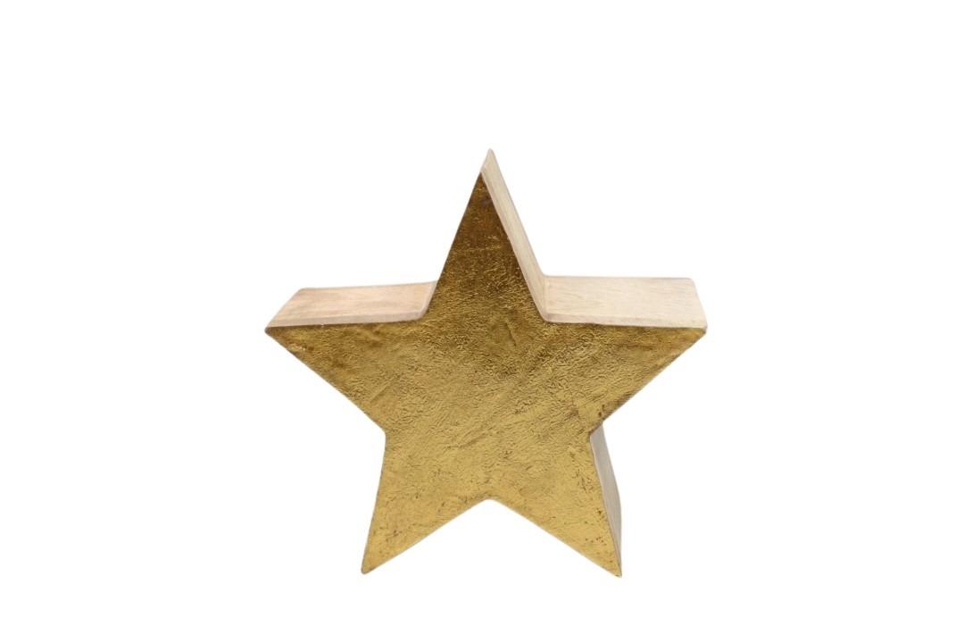 Stern stehend Mangoholz gold D20x10cm