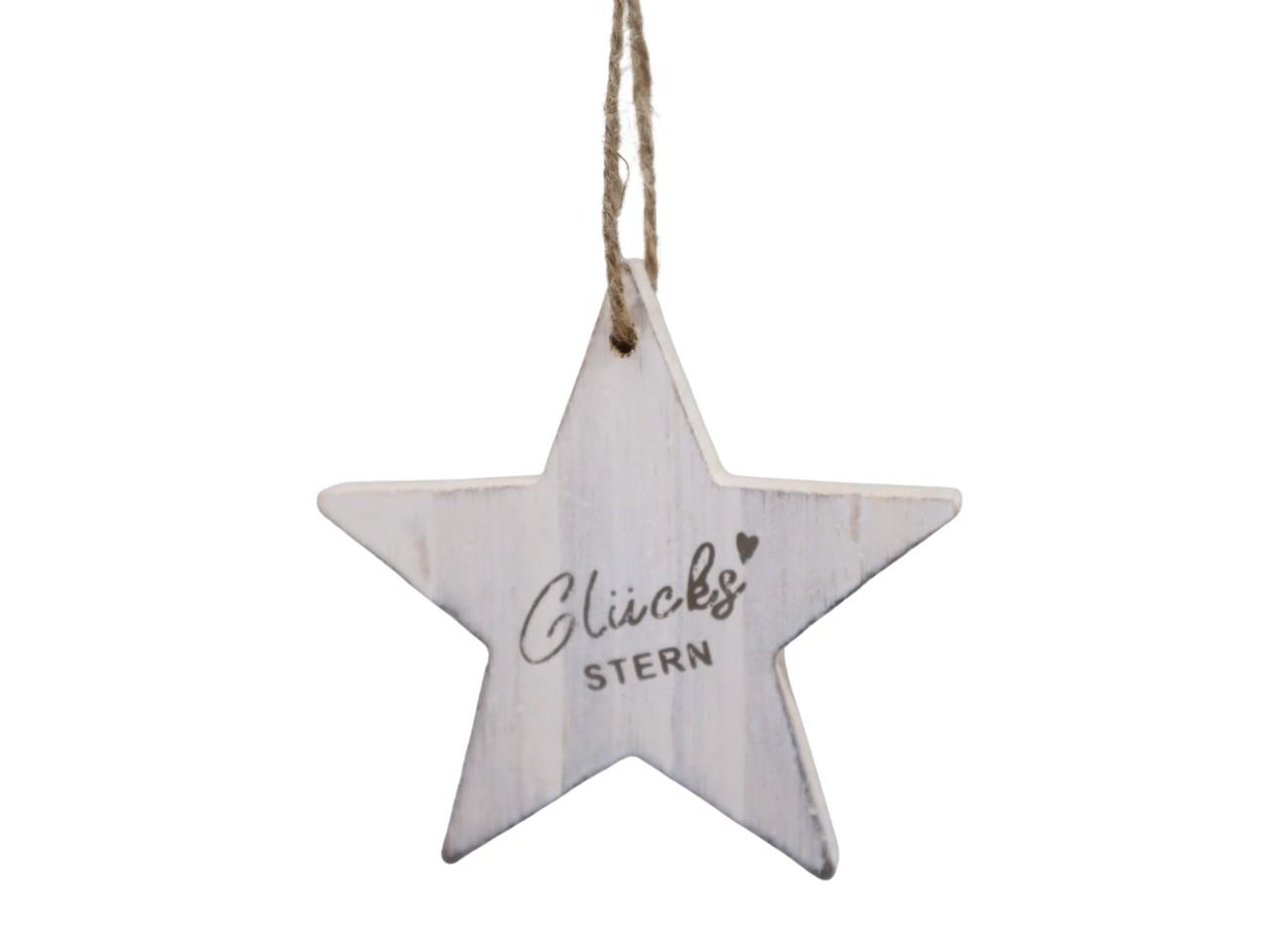 Stern hängen "Glückstern" Holz creme D9,5cm