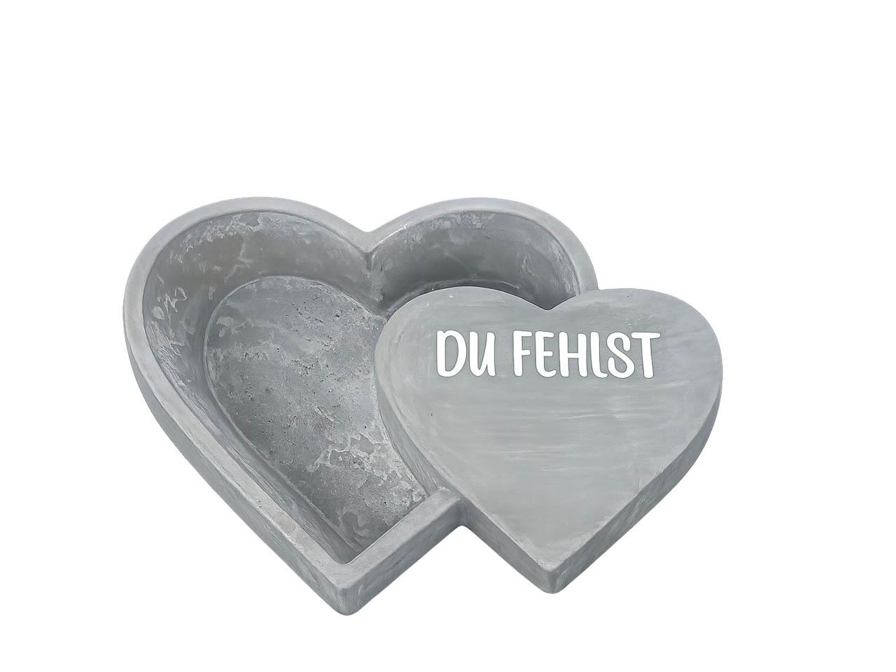 Pflanzherz m. Herz seitlich DU FEHLST Beton D30x25cm