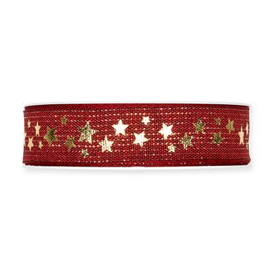 Druckband Sterne 25 mm 18 Meter red/gold 65