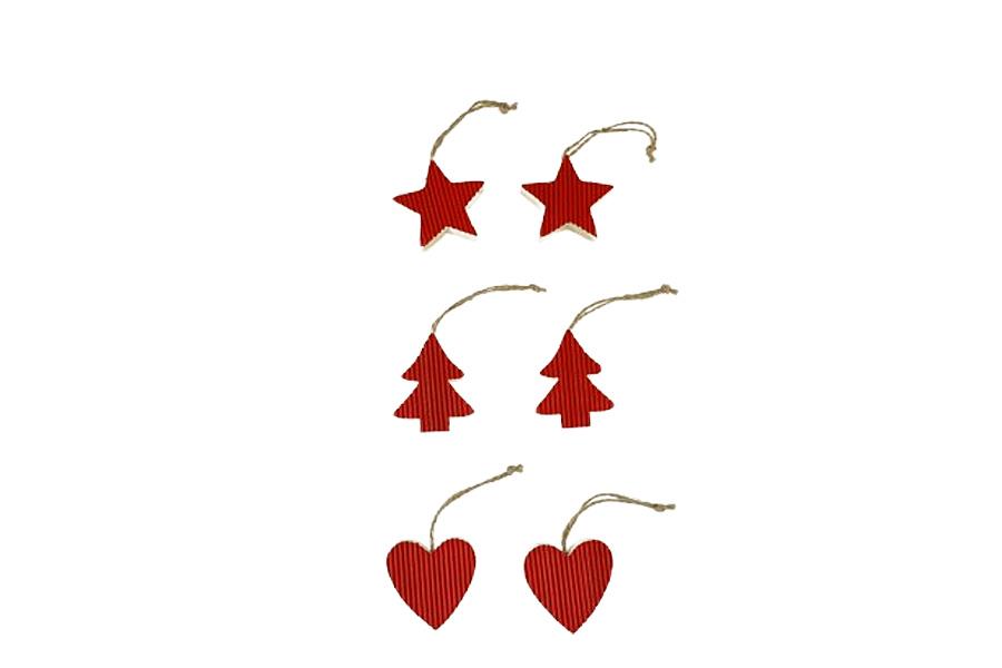 Hänger Herz/Tannenbaum/Stern Holz rot-naturmix D4,5cm
