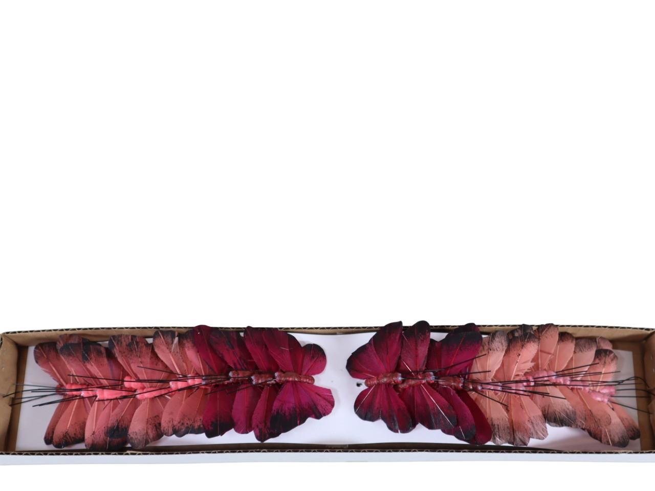 Stecker Schmetterling Federn 5,5cm rosa/bordeaux