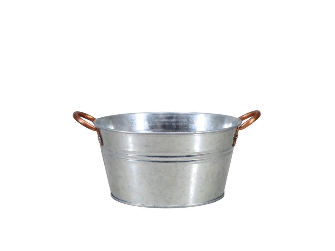 Schale rund m. Henkel Zink natur-kupfer D18cm