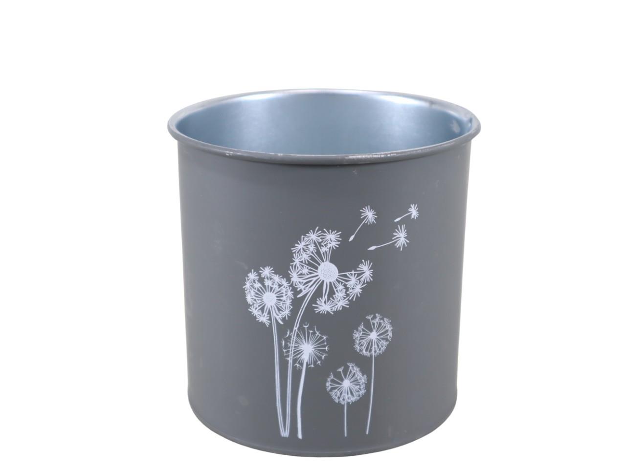 Übertopf m. Löwenzahn Metall dunkelgrau 12cm NETTO