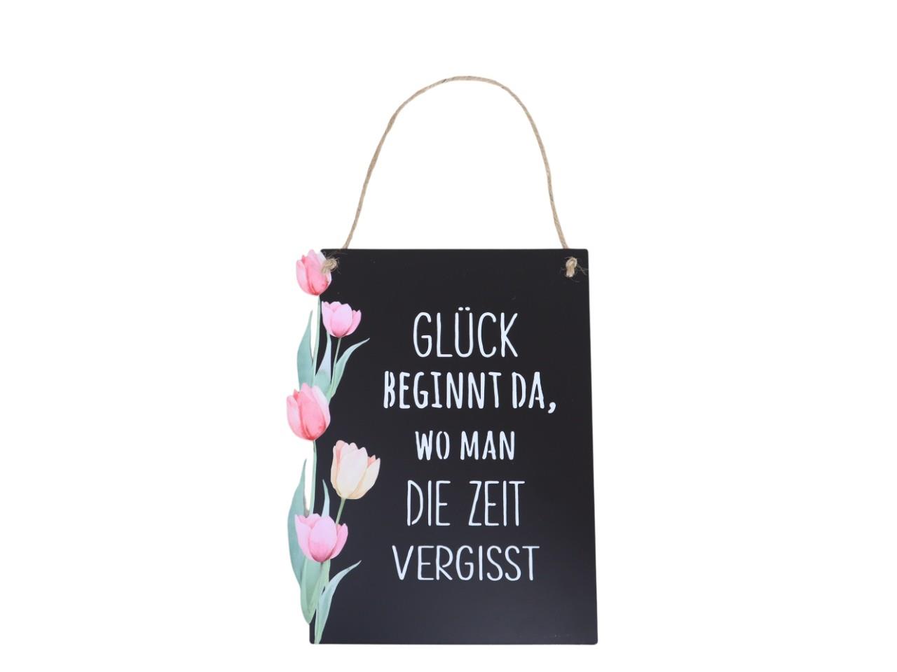 Schild m. Tulpen u. Schrift Metall schwarz 20x28cm
