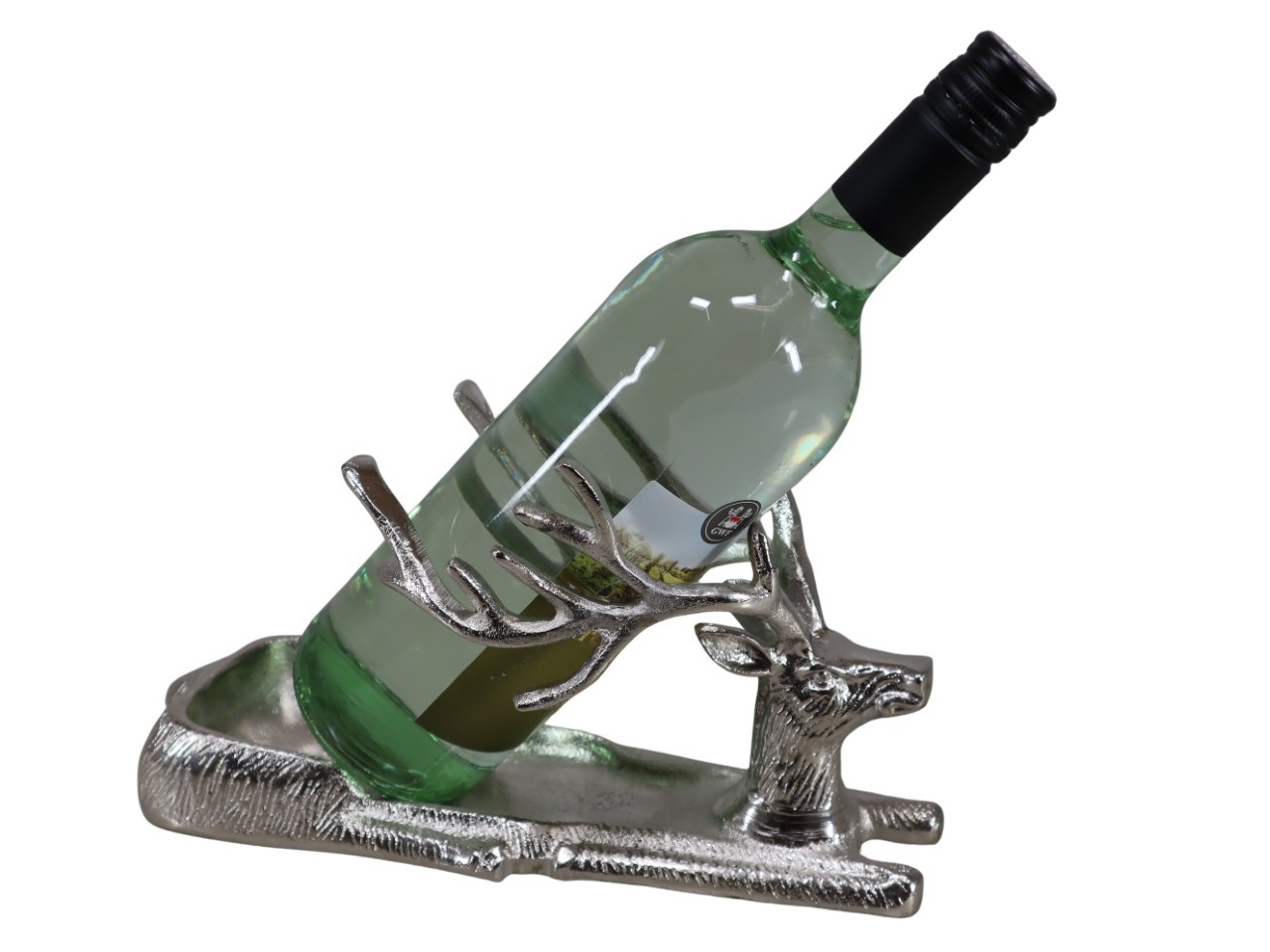 Hirschkopf -Flaschenhalter Aluminium silber L28xH15cm