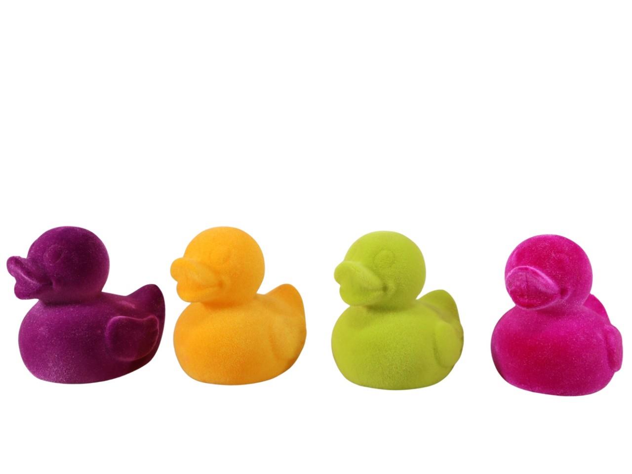 Ente sitzend Kunststoff beflockt farbmix D11,5cm