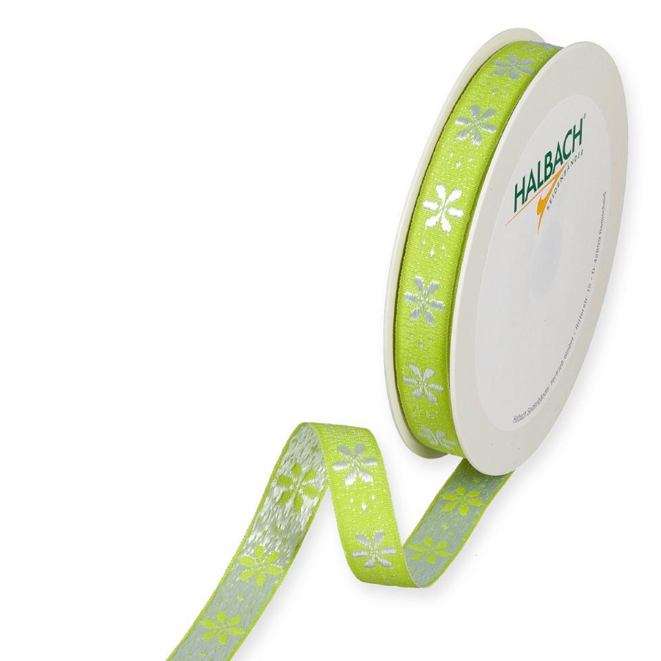 Dekorationsband Blüten 15 mm 15 Meter green/white 563