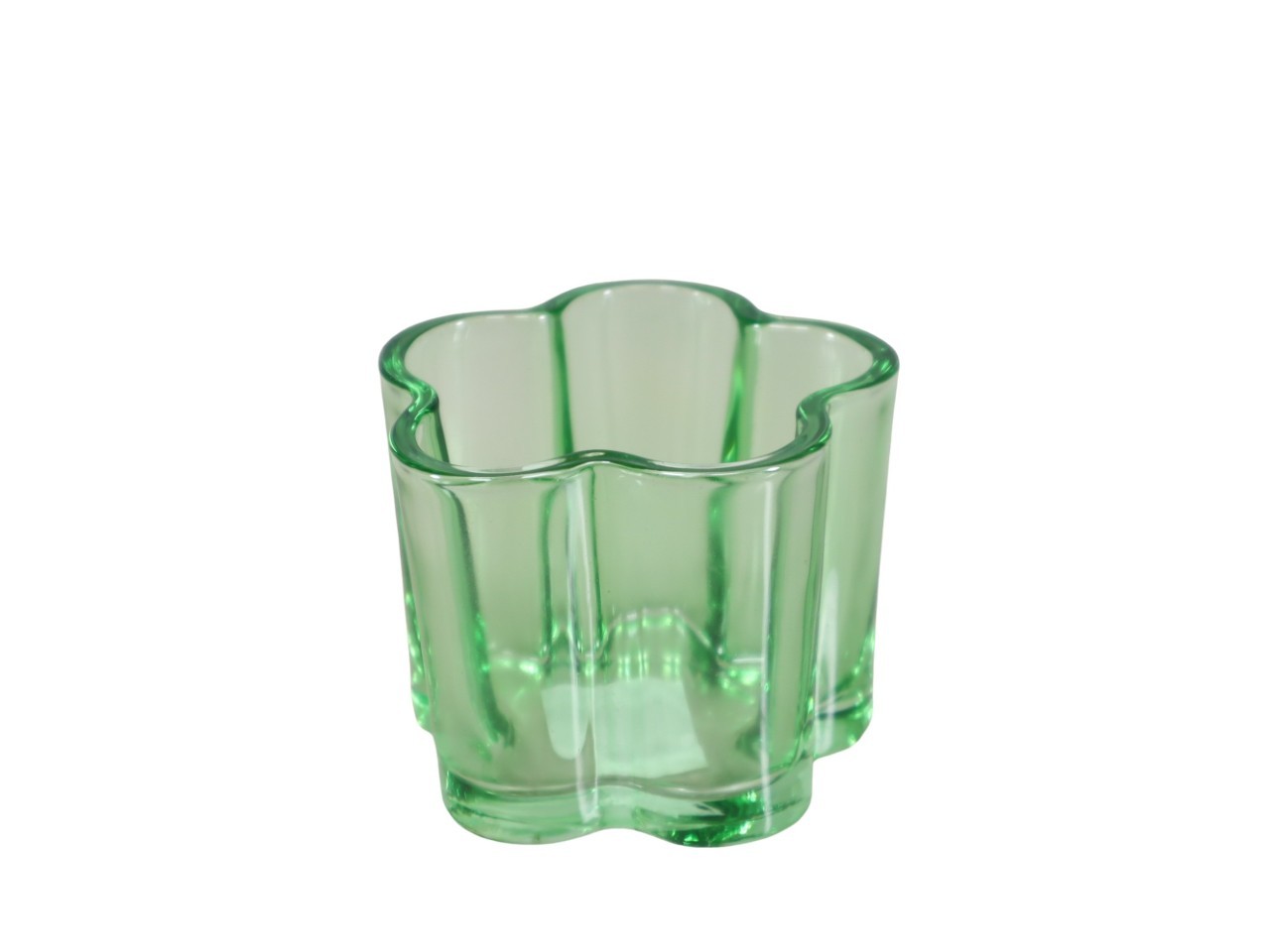 Glasvase Blumenform grün D7,5xH6cm