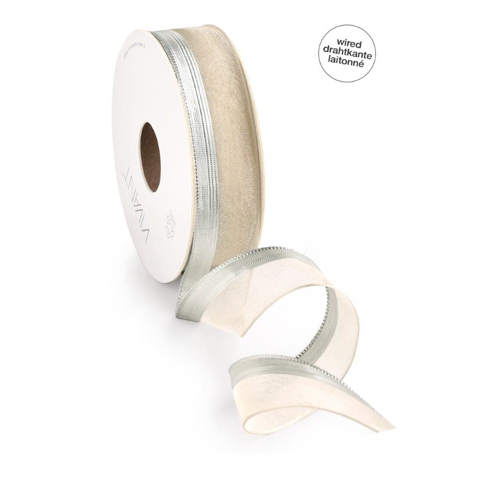 Band Organza Linea 25 mm 10 Meter creme/silber 70