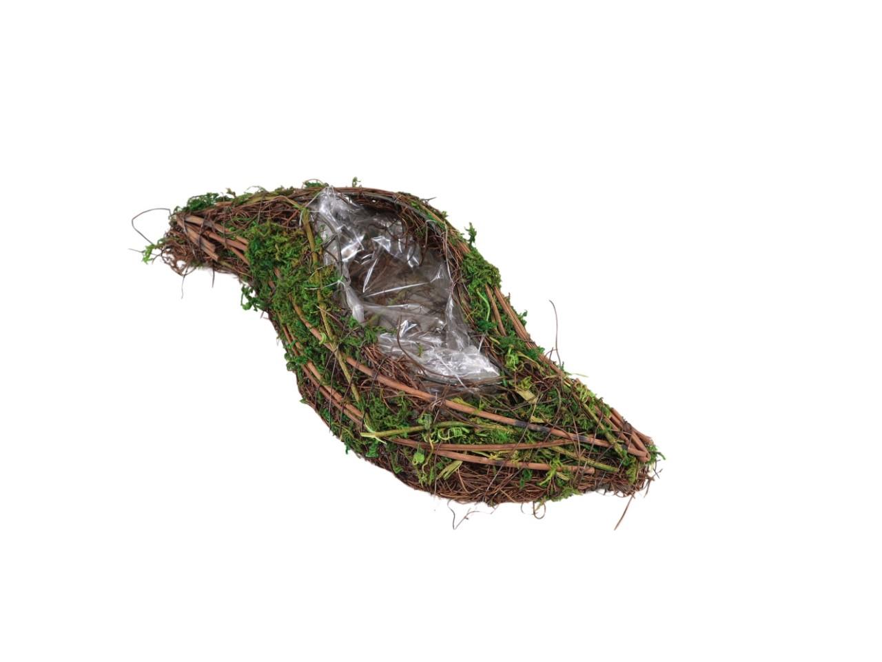 Schiffchen Rattan+Moos geschwungen L33cm