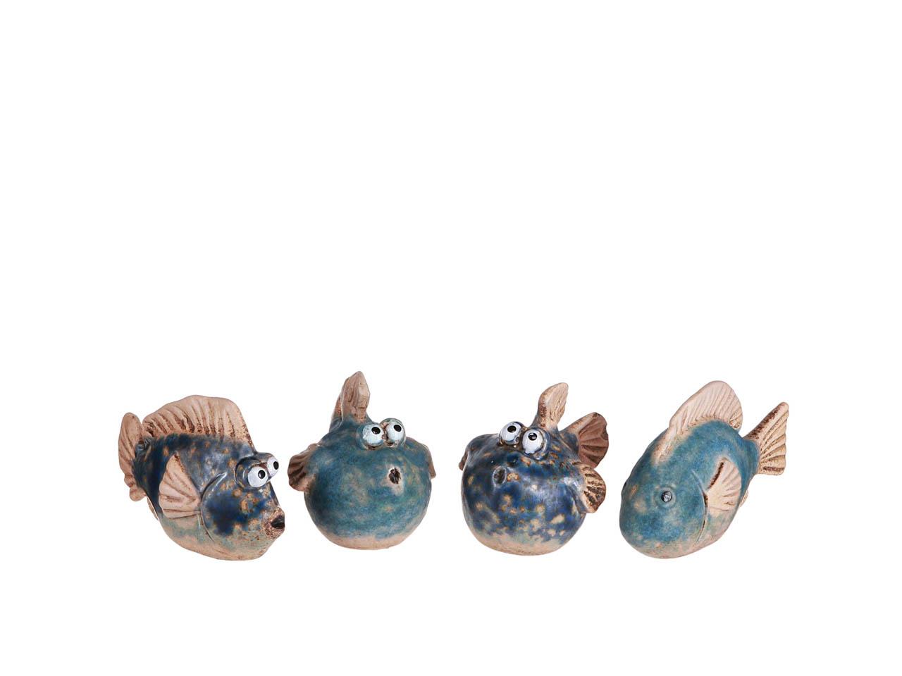 Fische 4-fach sort. Keramik blau/natur L7,3x3,3cm