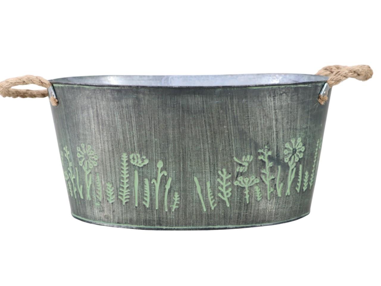Schale oval Blumenmotiv Zink lt. green L36cm