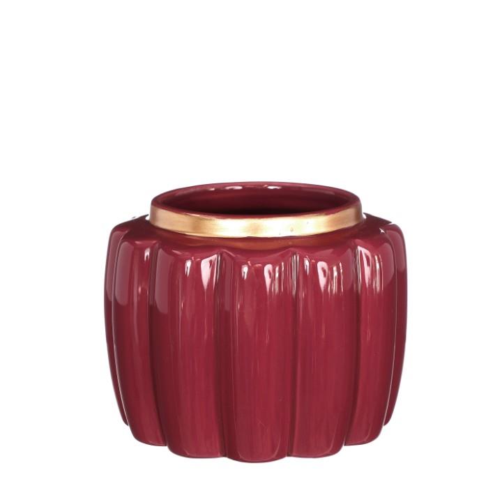 Übertopf Sitzkissen Keramik bordeaux/gold D12,6cm