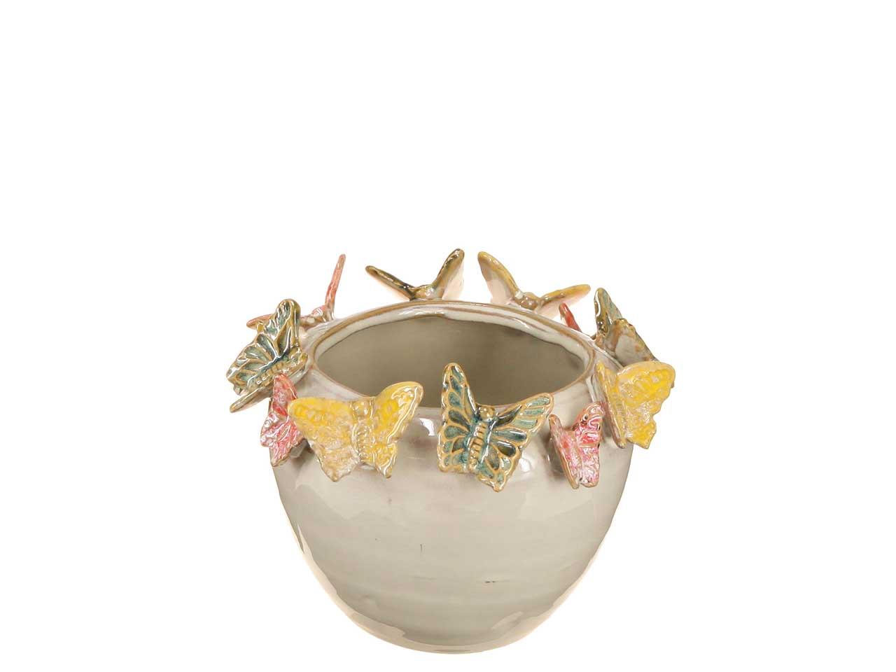 Übertopf m. Schmetterlingen Keramik creme D11xH8cm