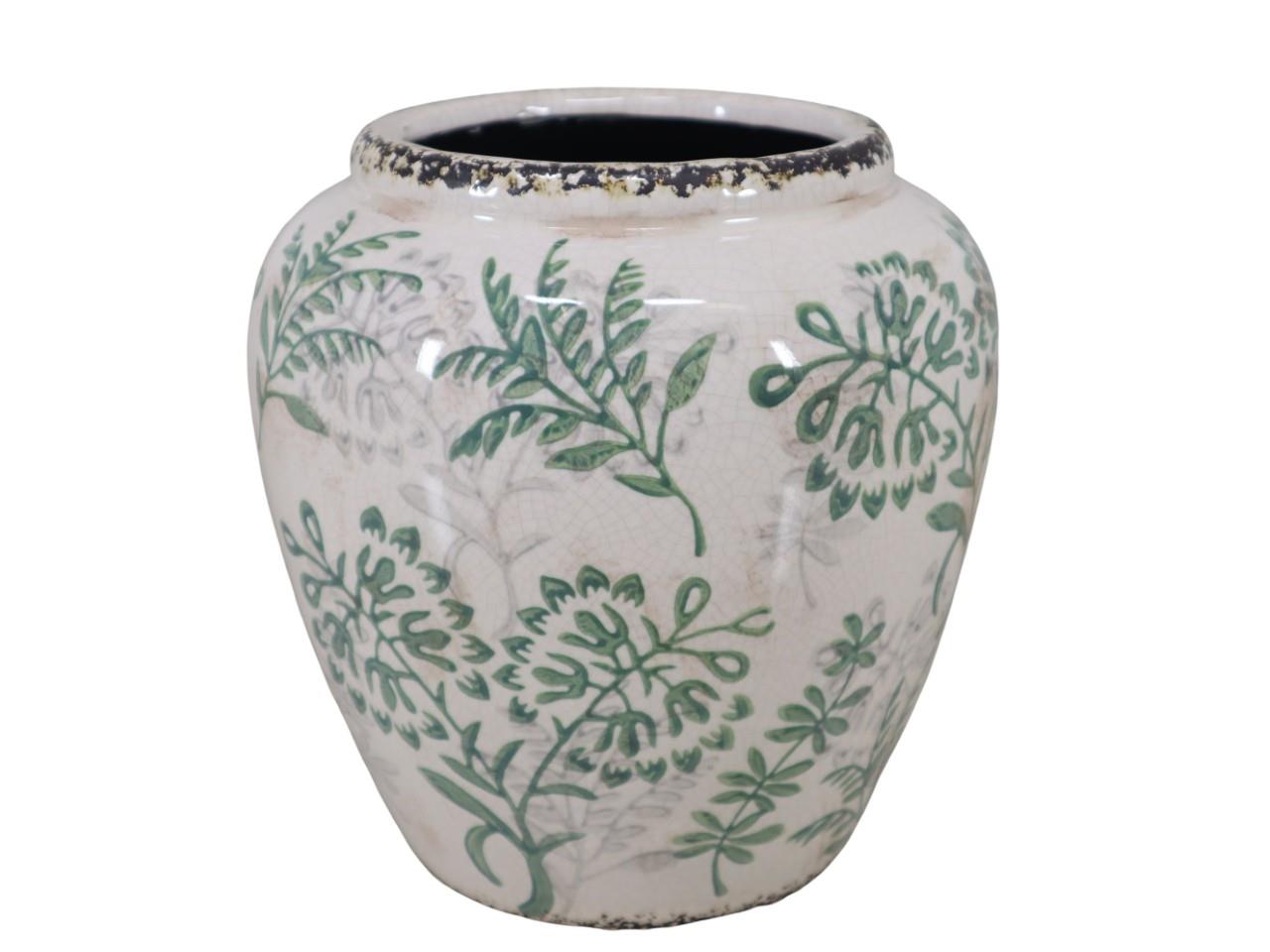 Vase Elim Blätterranke Keramik grün-weiß H19cm