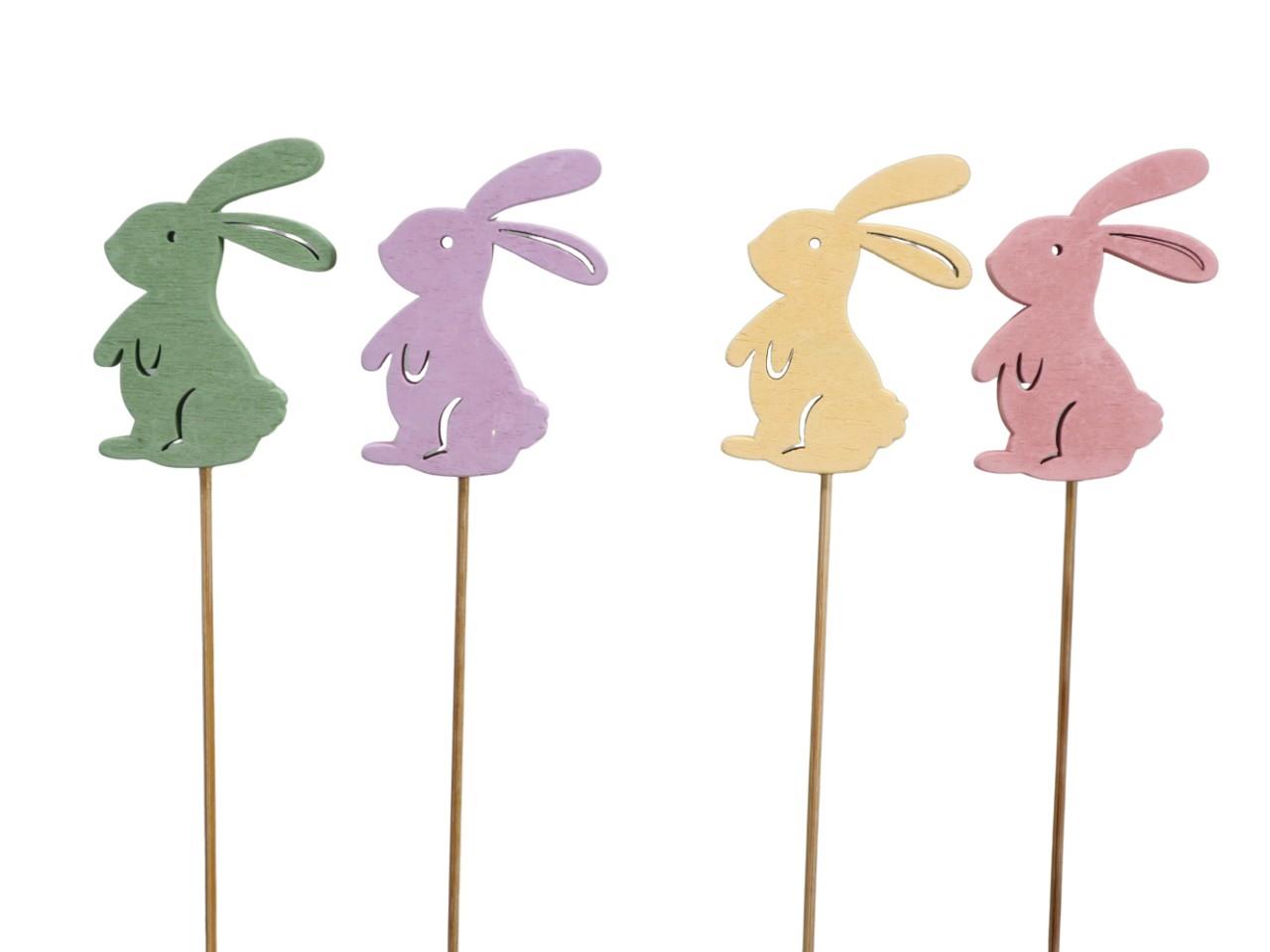 Stecker Hase Holz 7cm rosa-grün-flieder-gelb sort.