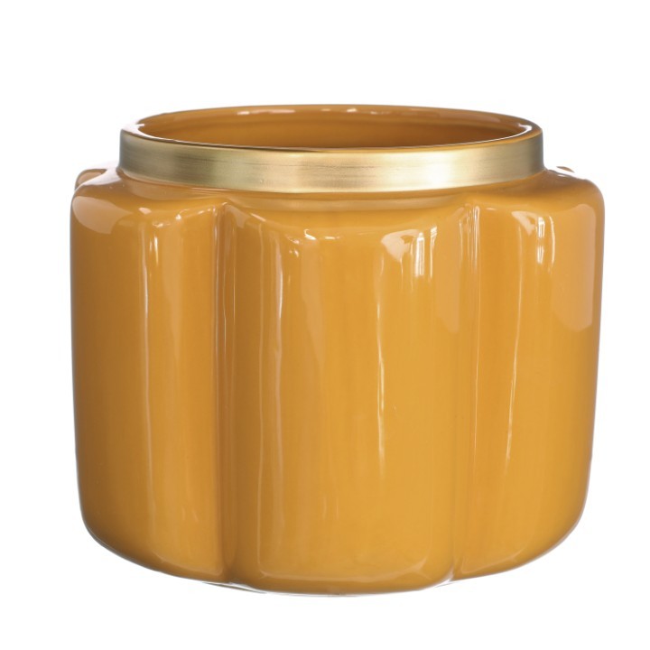 Übertopf Sitzkissen Keramik mustard/gold D17,6cm