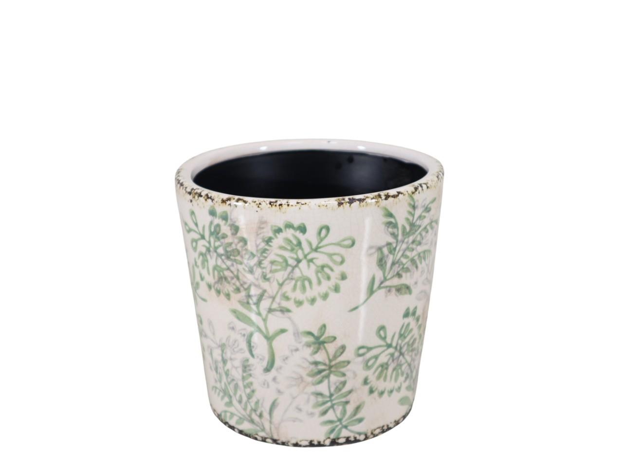 Übertopf Elim Blätterranke Keramik grün-weiß D16cm