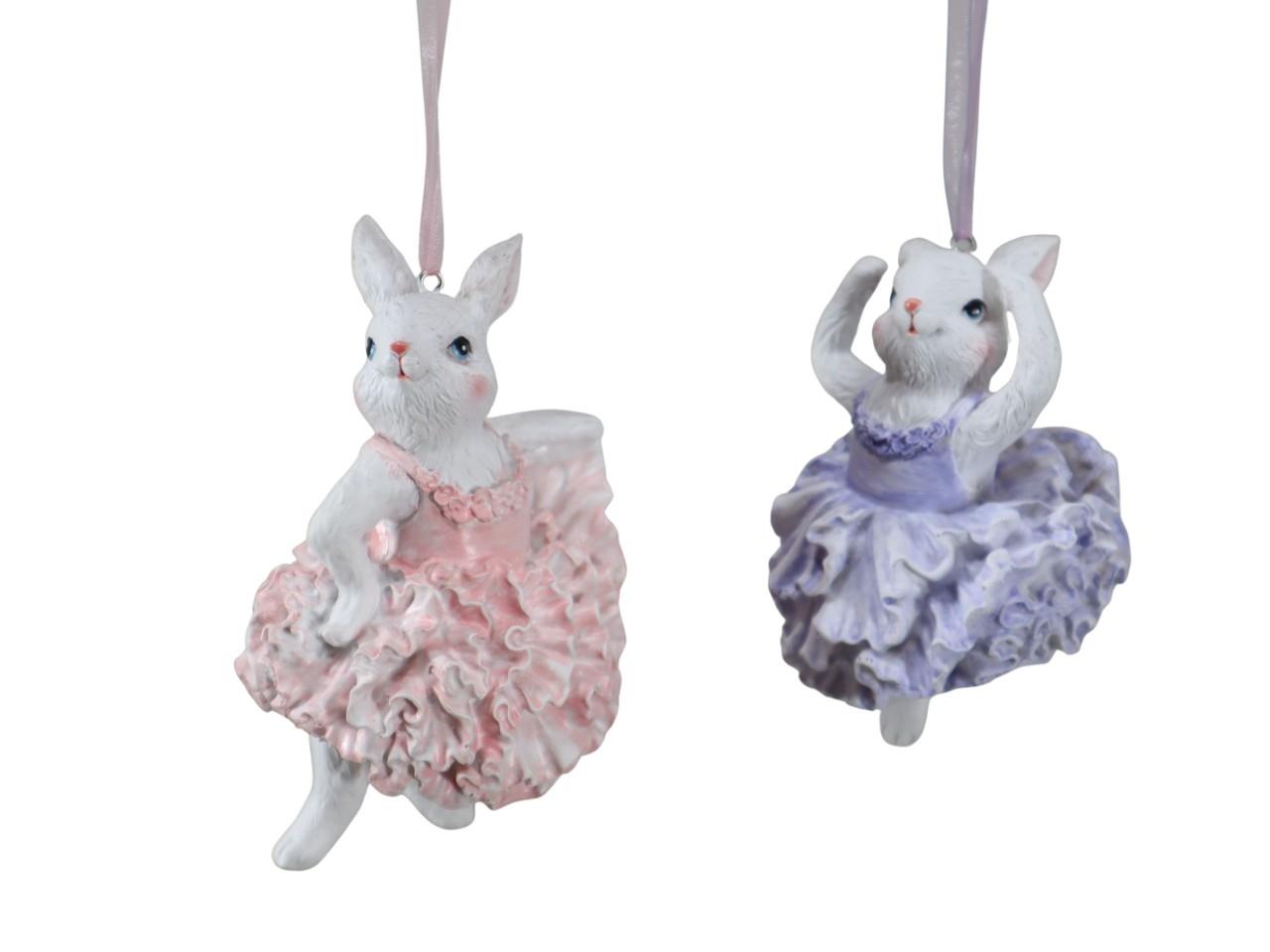 Hasendamen tanzend hängend Polyresin rosa-flieder H12cm