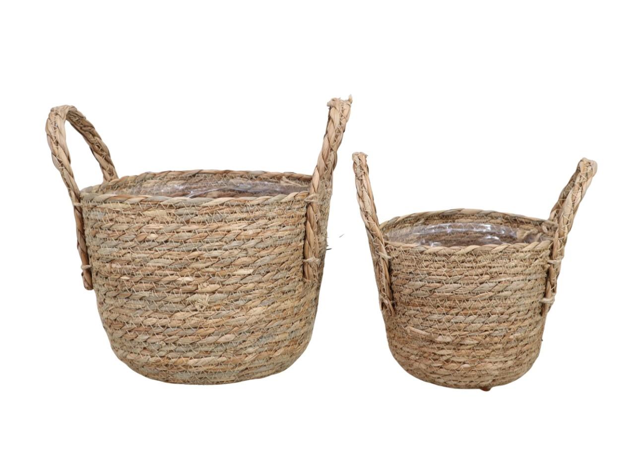 Pflanzkorb Gras geflochten Set/2 D21x18cm natur