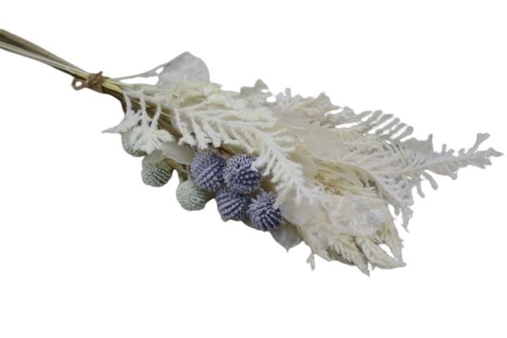 Strauß Silberdollar/Distel 58cm creme beflockt