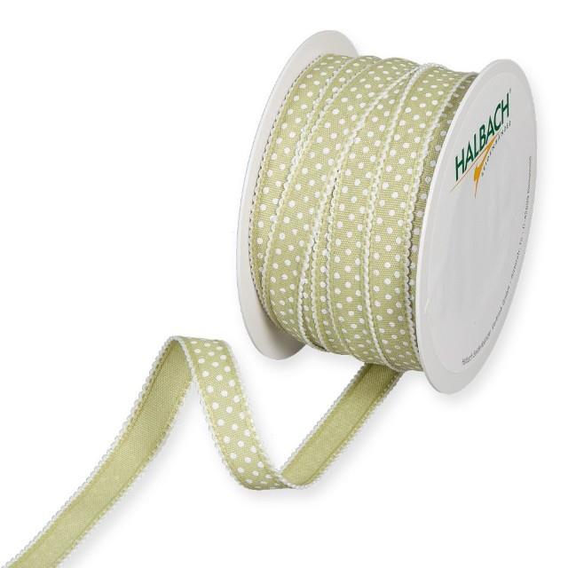 Druckband Punkte 15 mm 25 Meter pale green/white 291