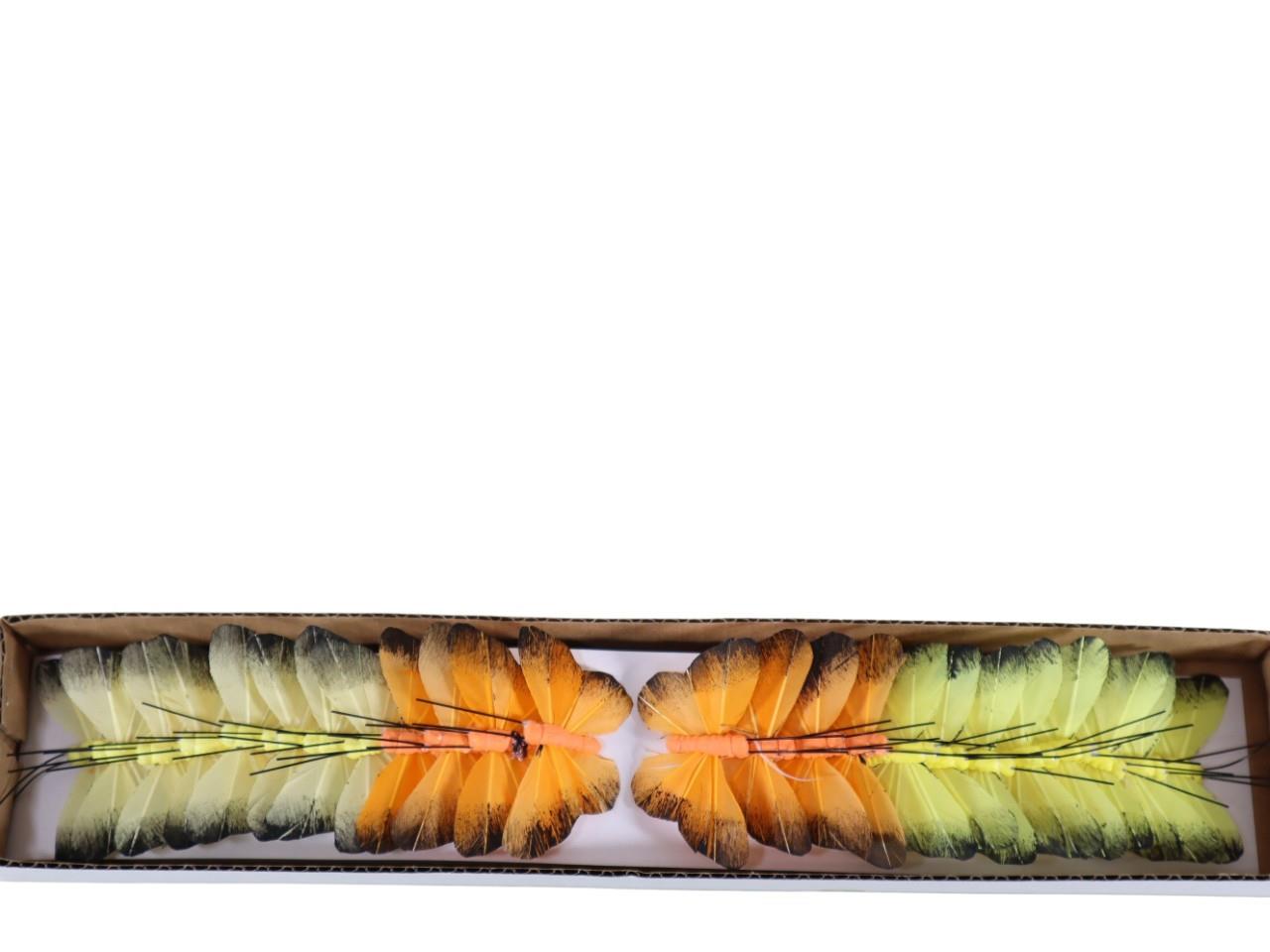 Stecker Schmetterling Federn 5,5cm gelb/orange