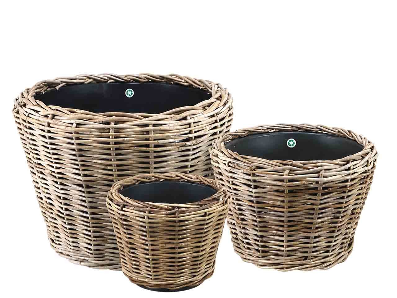 Pflanztopf Kubu-Rattan grau Set/3 D54,43,36cm
