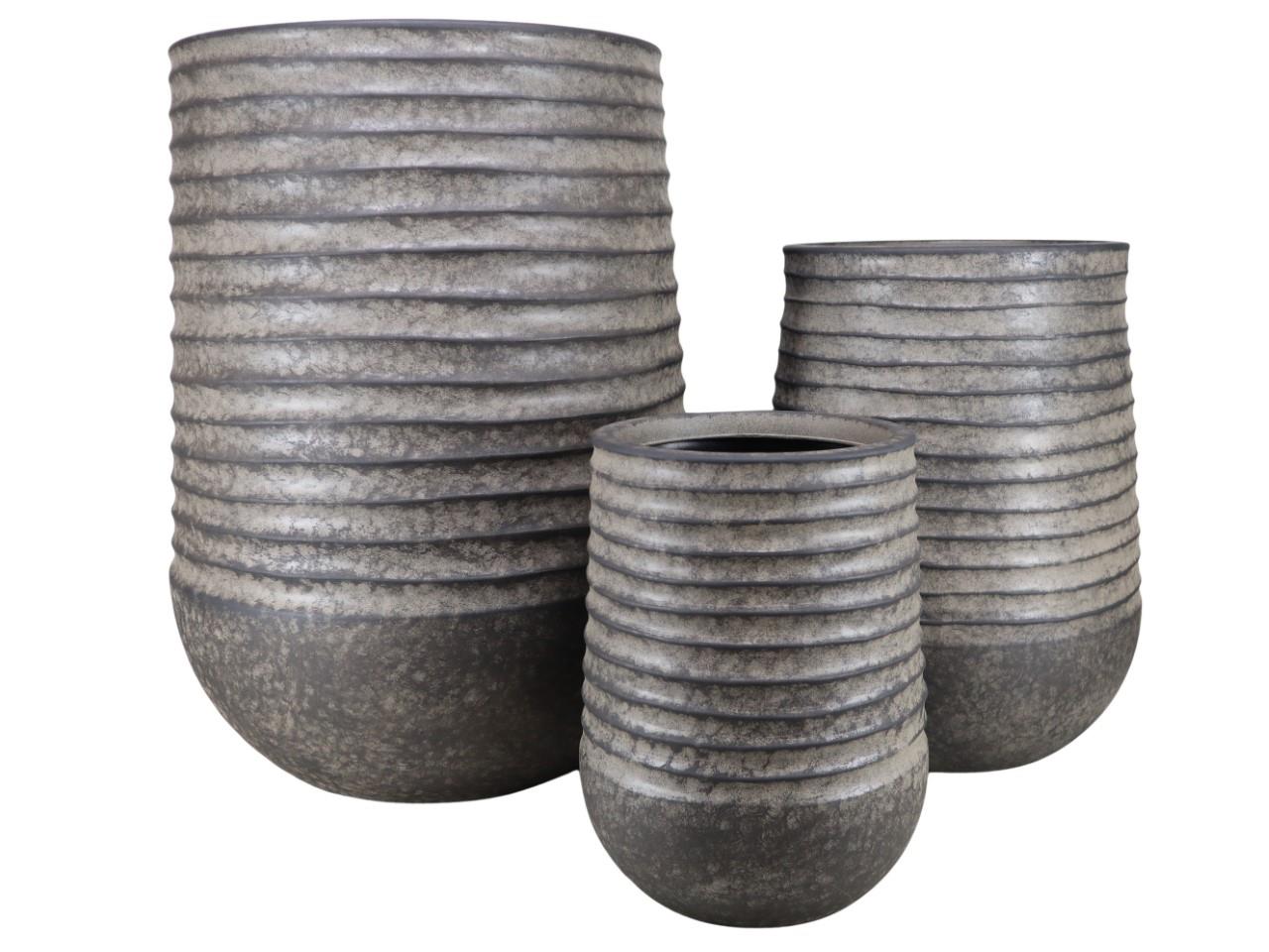 Hochtopf rund Rillendekor vintage schwarz Kunststoff Set/3