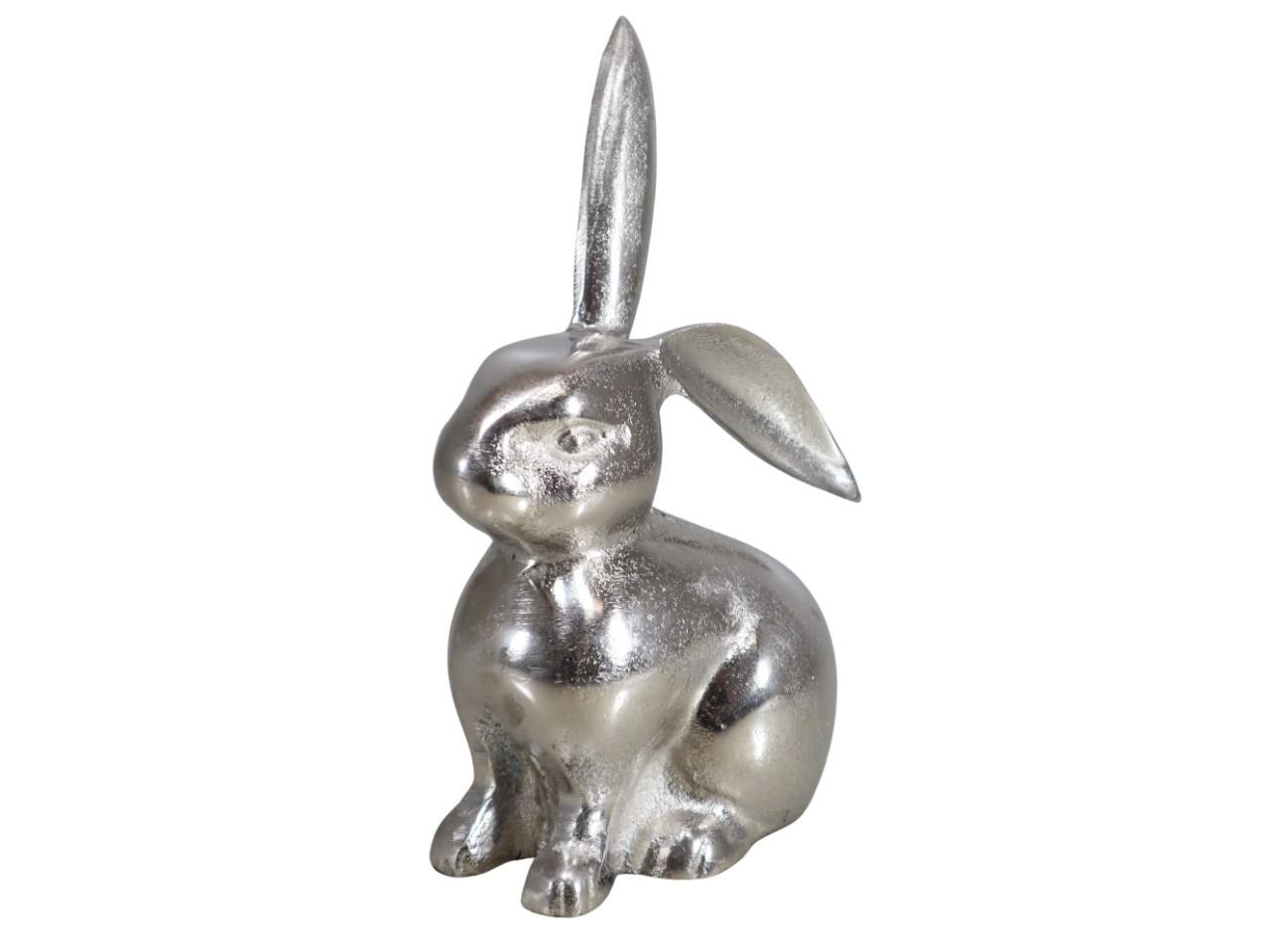 Hase sitzend Aluminium silber 24x15cm